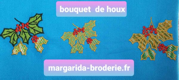 Margarida Broderie - Motifs machines à broder, broderie, FSL, ITH, Appliqués, Redwork, Motifs gratuits - Bouquet houx