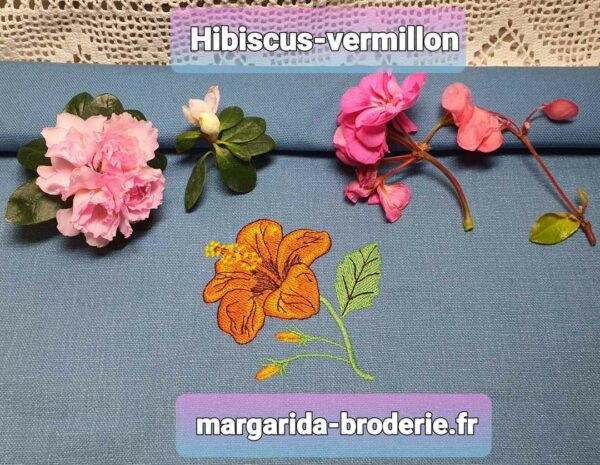 Margarida Broderie - Motifs machines à broder, broderie, FSL, ITH, Appliqués, Redwork, Motifs gratuits - Hibiscus vermillon