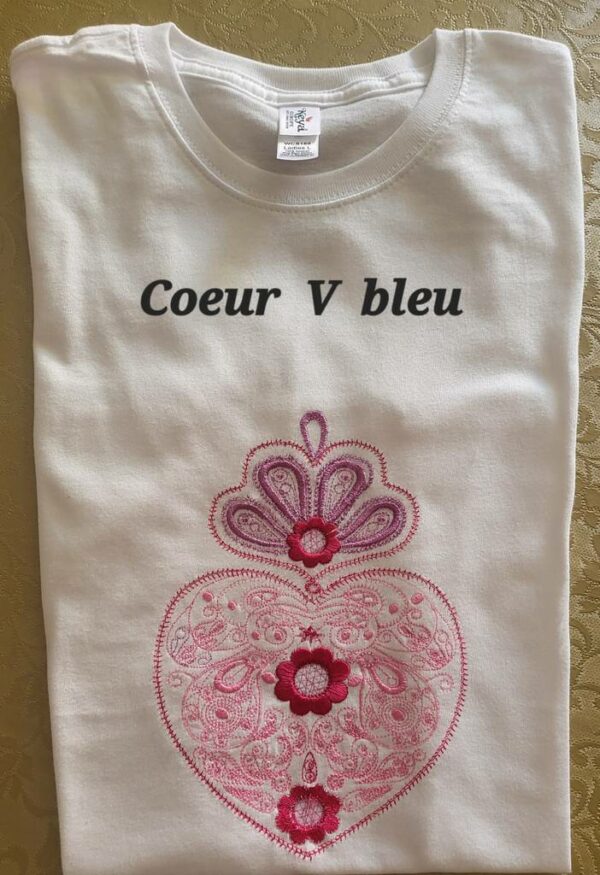 Margarida Broderie - Motifs machines à broder, broderie, FSL, ITH, Appliqués, Redwork, Motifs gratuits - Coeur V bleu (avec vidéo)