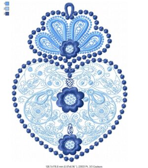 Margarida Broderie - Motifs machines à broder, broderie, FSL, ITH, Appliqués, Redwork, Motifs gratuits - Coeur V bleu (avec vidéo)