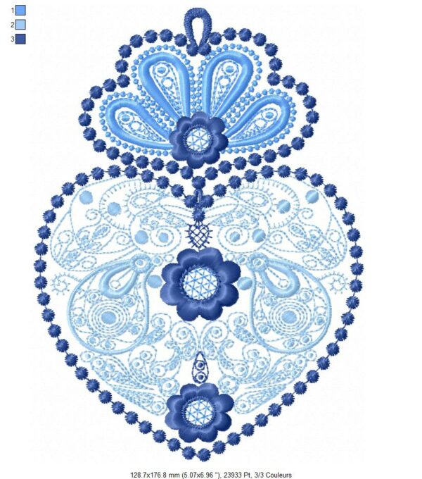Margarida Broderie - Motifs machines à broder, broderie, FSL, ITH, Appliqués, Redwork, Motifs gratuits - Coeur V bleu (avec vidéo)