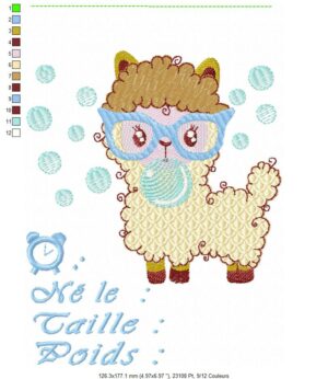 Margarida Broderie - Motifs machines à broder, broderie, FSL, ITH, Appliqués, Redwork, Motifs gratuits - Naissance lama garçon