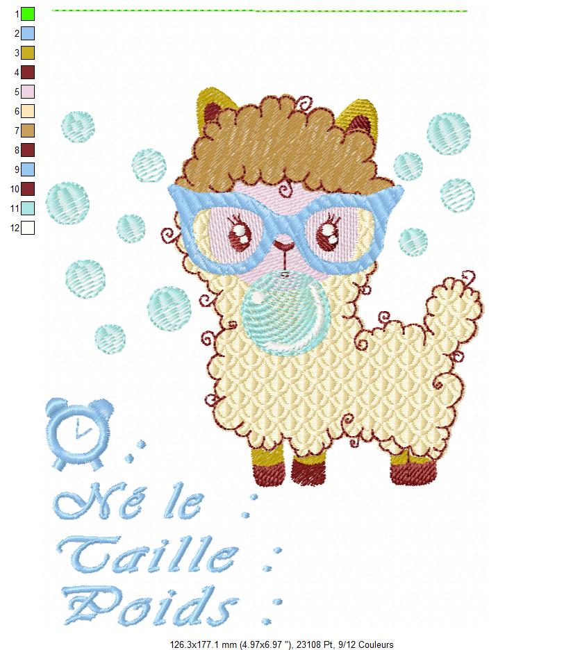 Margarida Broderie - Motifs machines à broder, broderie, FSL, ITH, Appliqués, Redwork, Motifs gratuits - Naissance lama fille
