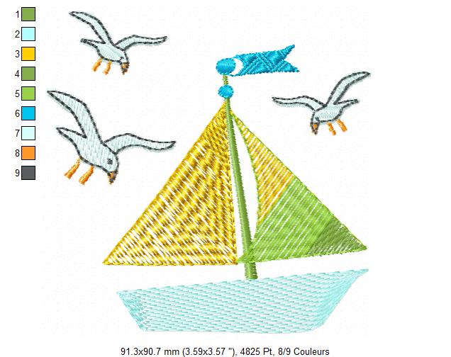 Margarida Broderie - Motifs machines à broder, broderie, FSL, ITH, Appliqués, Redwork, Motifs gratuits - Mouettes