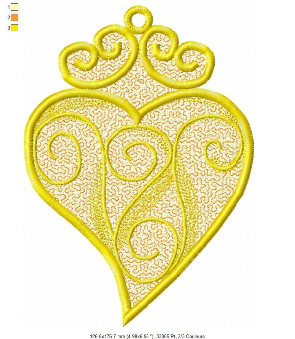 Margarida Broderie - Motifs machines à broder, broderie, FSL, ITH, Appliqués, Redwork, Motifs gratuits - Coeurs Or (FSL) (Collection 4 fichiers)