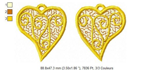 Margarida Broderie - Motifs machines à broder, broderie, FSL, ITH, Appliqués, Redwork, Motifs gratuits - Coeurs Or (FSL) (Collection 4 fichiers)