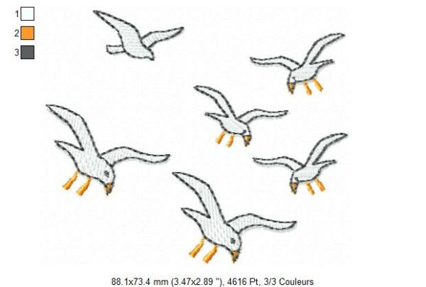 Margarida Broderie - Motifs machines à broder, broderie, FSL, ITH, Appliqués, Redwork, Motifs gratuits - Mouettes