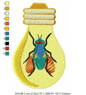 Margarida Broderie - Motifs machines à broder, broderie, FSL, ITH, Appliqués, Redwork, Motifs gratuits - Ampoule insecte