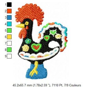 Margarida Broderie - Motifs machines à broder, broderie, FSL, ITH, Appliqués, Redwork, Motifs gratuits - Coq Barcelos