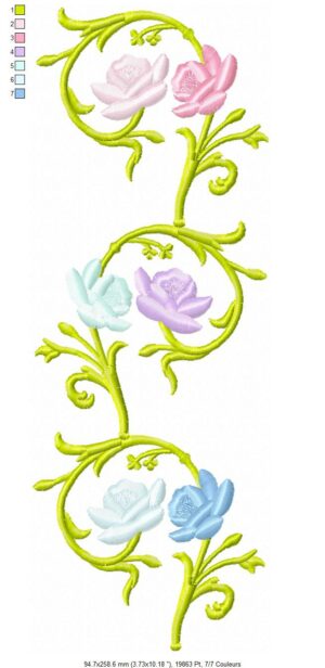 Margarida Broderie - Motifs machines à broder, broderie, FSL, ITH, Appliqués, Redwork, Motifs gratuits - Rameau de roses baroque