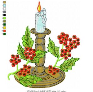 Margarida Broderie - Motifs machines à broder, broderie, FSL, ITH, Appliqués, Redwork, Motifs gratuits - Bougie cuivre Houx