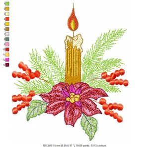 Margarida Broderie - Motifs machines à broder, broderie, FSL, ITH, Appliqués, Redwork, Motifs gratuits - Bougie Poinsettia