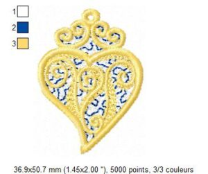 Margarida Broderie - Motifs machines à broder, broderie, FSL, ITH, Appliqués, Redwork, Motifs gratuits - Coeur Or (FSL)